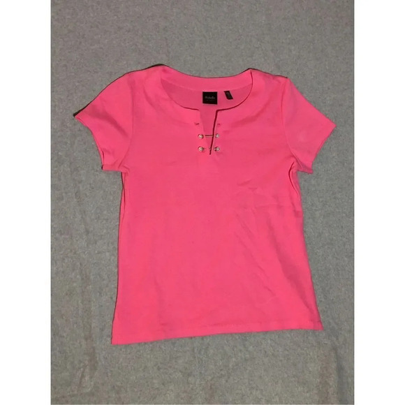 Womens Rafaella Shirt Size XS Petite Pink Pearl Detail V Neck Elevated Cute - Picture 1 of 4